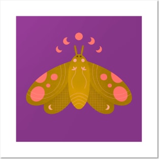 Retro Moth - Pink and Olive Green Posters and Art